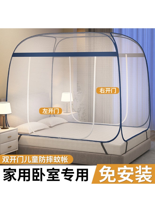 Red Bean Mosquito Net For 1.8m Bed, Double Household Yurt-style, No Installation Required, Printed Pattern, Double Doors, Dense Weave, Thickened And Reinforced For Summer - Image 2